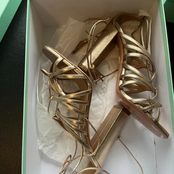 NWT Aquazzura Willow Sandals 105 In Light Copper Cage Style Lace Up High Heels - Picture 13 of 13
